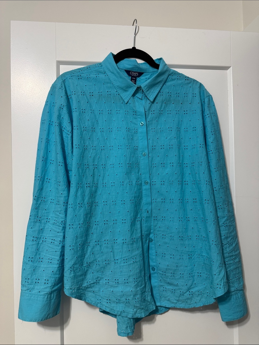 Chaps Men's Turquoise Eyelet Long-Sleeve Button-Down Shirt